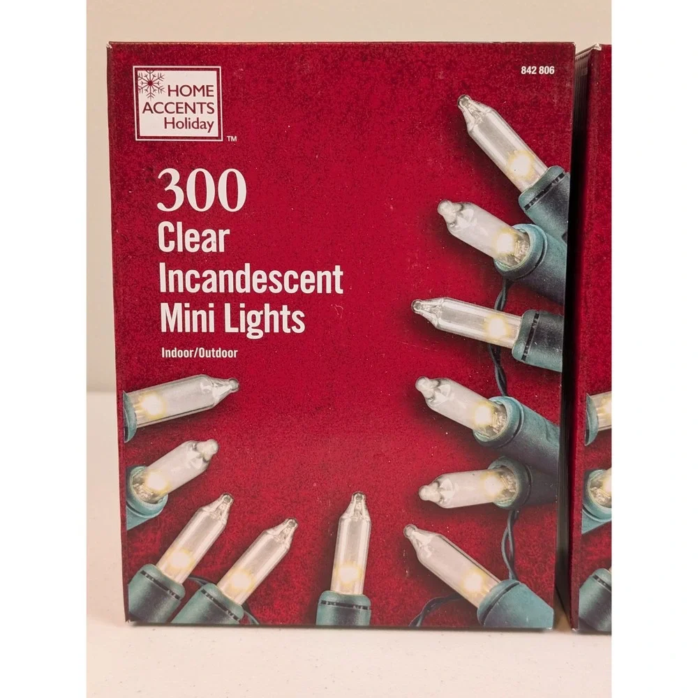 2 Pack Home Accents Holiday 300-Light Clear Incandescent 68ft Christmas Lights